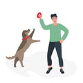 The dog handler trains the dog and teaches its commands. Vector illustration of dog breeding